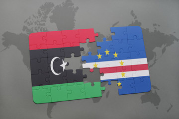 puzzle with the national flag of libya and cape verde on a world map