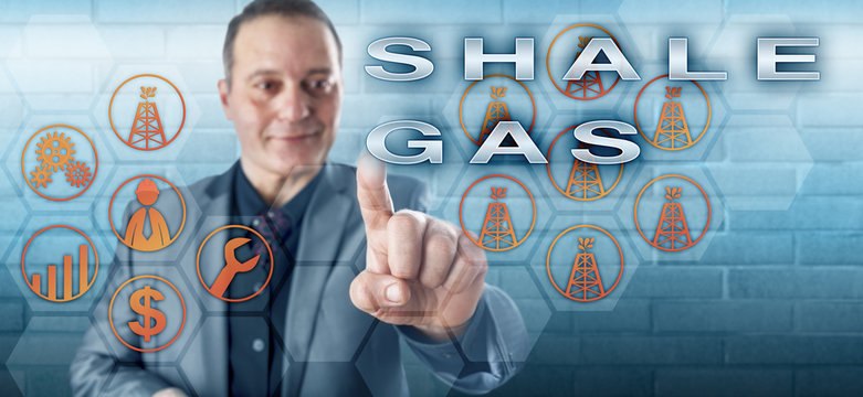 Cheerful Industrial Manager Pushing SHALE GAS