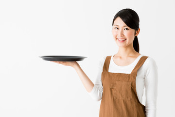 young asian woman wearing apron nurse isolated on white background