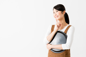 young asian woman wearing apron nurse isolated on white background