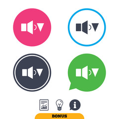 Speaker low volume sign icon. Sound symbol.
