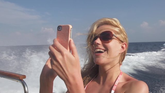 Making A Selfie On Boat In Open Sea