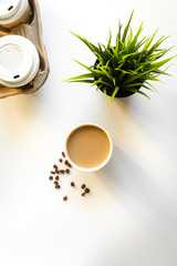 Obraz na płótnie Canvas coffee break at white background top view