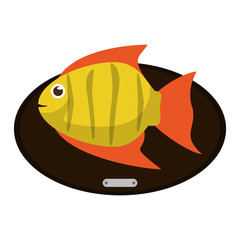 Fish animal cartoon over table icon. Sea life ecosystem fauna and ocean theme. Isolated design. Vector illustration