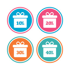 Sale gift box tag icons. Discount symbols.