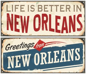 New Orleans Florida retro tin sign design on old rusty background