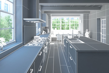 Fototapeta premium 3D Interior rendering of a modern kitchen