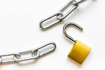 concept data protection metal chain on white background
