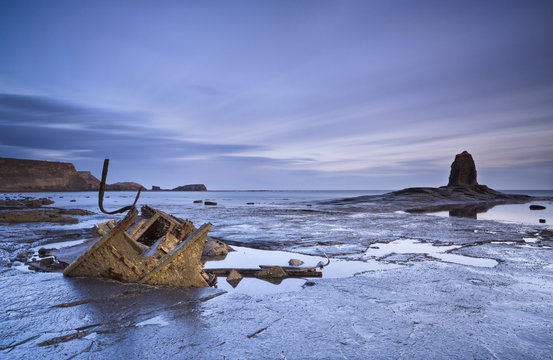 Black Nab, Saltwick Nab and the wreck of Admiral von Tromp at Satlwick Bay, North Yorkshire, Yorkshire