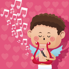 happy valentine day cupid music romantic harp heart background vector illustration eps 10