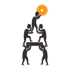 teamwork with gear setting isolated icon vector illustration design