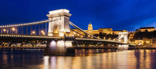 Chain Bridge and Buda Castle at night, Budapest, Hungary
