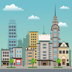 city street buildings tree design vector illustration eps 10
