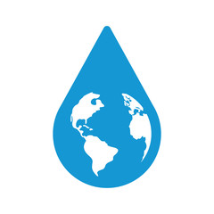 Obraz premium Drop of water with Earth symbol inside. Eco concept. Vector illustration