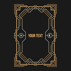 Art Deco geometric border on dark background. Vertical rectangular frame.