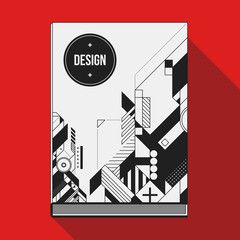 Book cover design template with abstract geometric elements. Style of modern art and graffiti.