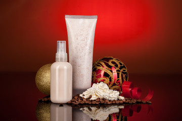 Cosmetic Cream, New Year Balls And Coffee