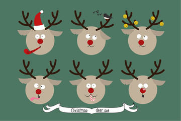Set of cartoon characters santa's deers.