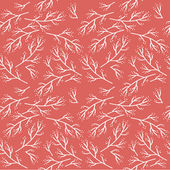 Seamless pattern with white branches on red background.