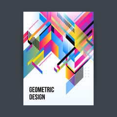 Poster/cover design template with shiny geometric shapes on white background.