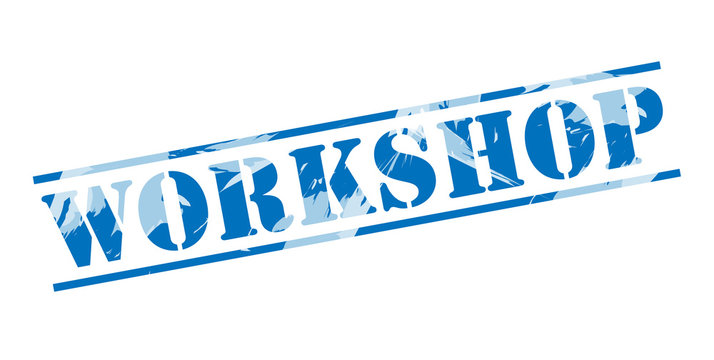 workship blue stamp on white background