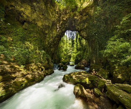 Theogefyro, the natural bridge or rock arch over the Kalamas River at Zitsa, near Ioannina, Epirus, Greece