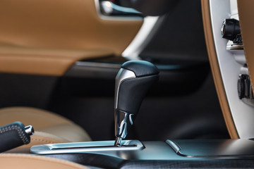 Detail of modern car interior, Focus on gear