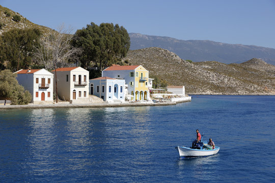 View of harbour, Kastellorizo (Meis), Dodecanese, Greek Islands, Greece