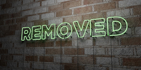 REMOVED - Glowing Neon Sign on stonework wall - 3D rendered royalty free stock illustration.  Can be used for online banner ads and direct mailers..