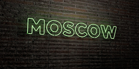MOSCOW -Realistic Neon Sign on Brick Wall background - 3D rendered royalty free stock image. Can be used for online banner ads and direct mailers..