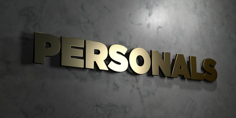 Personals - Gold sign mounted on glossy marble wall  - 3D rendered royalty free stock illustration. This image can be used for an online website banner ad or a print postcard.