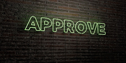 APPROVE -Realistic Neon Sign on Brick Wall background - 3D rendered royalty free stock image. Can be used for online banner ads and direct mailers..