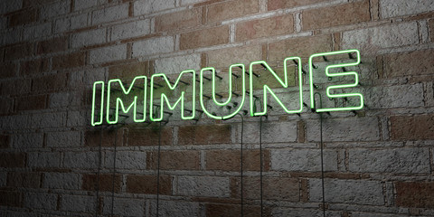 IMMUNE - Glowing Neon Sign on stonework wall - 3D rendered royalty free stock illustration.  Can be used for online banner ads and direct mailers..