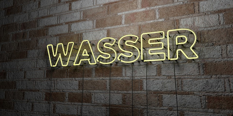 WASSER - Glowing Neon Sign on stonework wall - 3D rendered royalty free stock illustration.  Can be used for online banner ads and direct mailers..