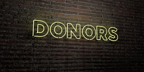 DONORS -Realistic Neon Sign on Brick Wall background - 3D rendered royalty free stock image. Can be used for online banner ads and direct mailers..