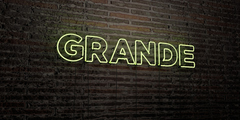 GRANDE -Realistic Neon Sign on Brick Wall background - 3D rendered royalty free stock image. Can be used for online banner ads and direct mailers..