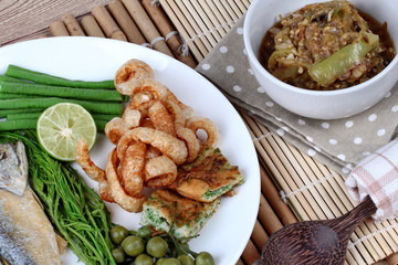 Green chili dip as  Nam Prik Num served side dish.