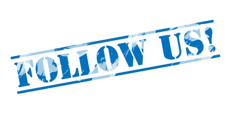 follow us! blue stamp on white background