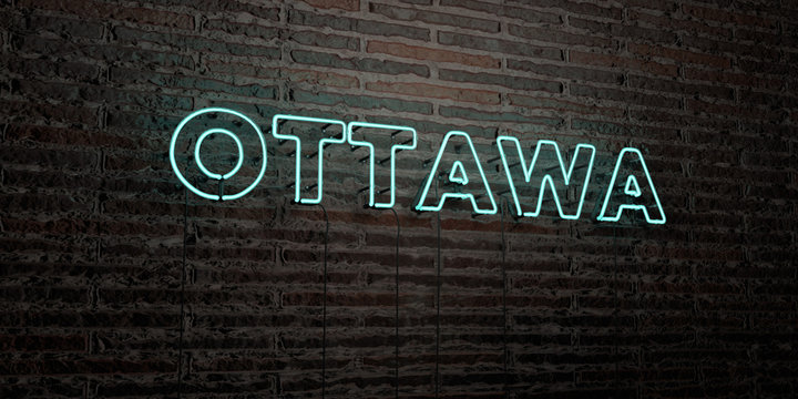 OTTAWA -Realistic Neon Sign on Brick Wall background - 3D rendered royalty free stock image. Can be used for online banner ads and direct mailers..