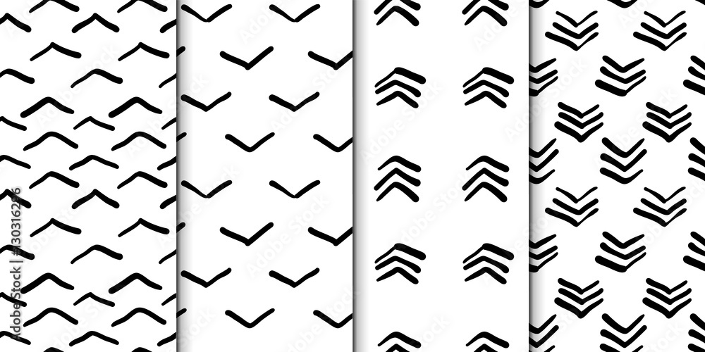 Poster abstract seamless pattern set with hand drawn shevron shape lines