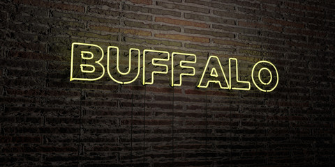 BUFFALO -Realistic Neon Sign on Brick Wall background - 3D rendered royalty free stock image. Can be used for online banner ads and direct mailers..