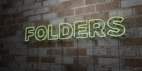 FOLDERS - Glowing Neon Sign on stonework wall - 3D rendered royalty free stock illustration.  Can be used for online banner ads and direct mailers..