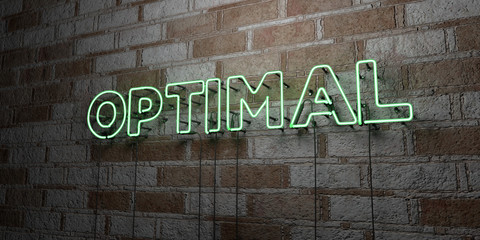 Fototapeta na wymiar OPTIMAL - Glowing Neon Sign on stonework wall - 3D rendered royalty free stock illustration. Can be used for online banner ads and direct mailers..