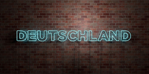 DEUTSCHLAND - fluorescent Neon tube Sign on brickwork - Front view - 3D rendered royalty free stock picture. Can be used for online banner ads and direct mailers..