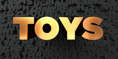 Toys - Gold text on black background - 3D rendered royalty free stock picture. This image can be used for an online website banner ad or a print postcard.