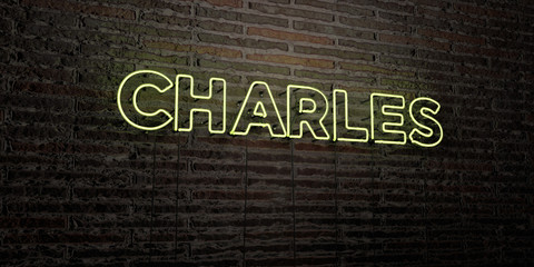 CHARLES -Realistic Neon Sign on Brick Wall background - 3D rendered royalty free stock image. Can be used for online banner ads and direct mailers..