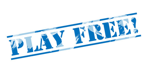 play free! blue stamp on white background