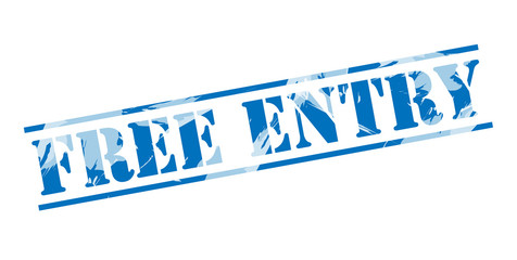 free entry blue stamp on white background