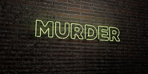MURDER -Realistic Neon Sign on Brick Wall background - 3D rendered royalty free stock image. Can be used for online banner ads and direct mailers..