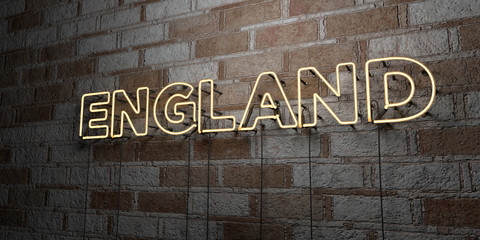 ENGLAND - Glowing Neon Sign on stonework wall - 3D rendered royalty free stock illustration.  Can be used for online banner ads and direct mailers..